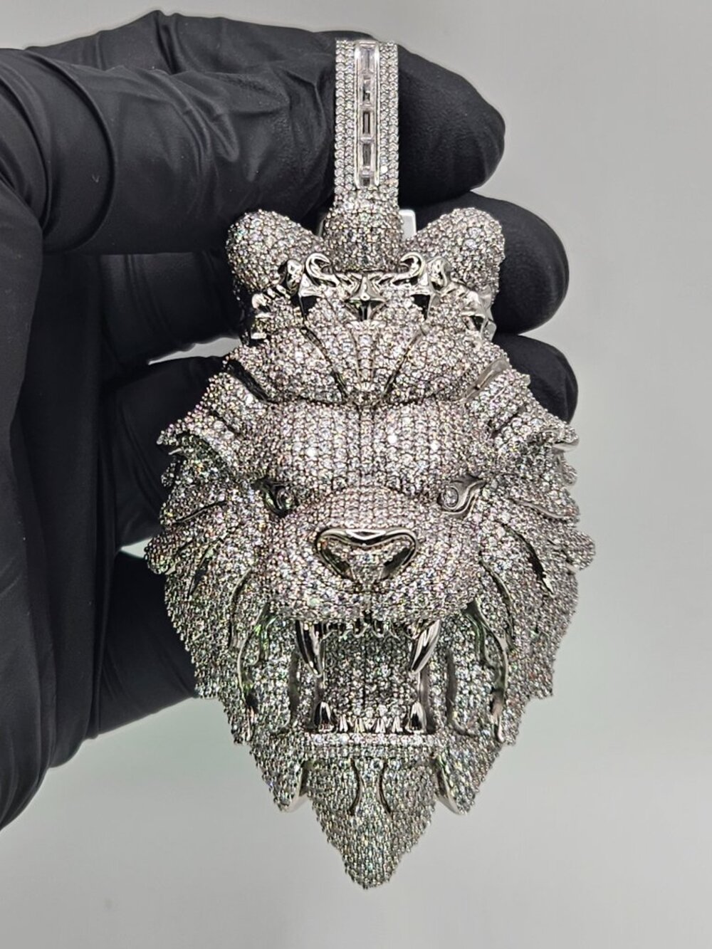 18K White Gold Filled Iced Lion Pendant